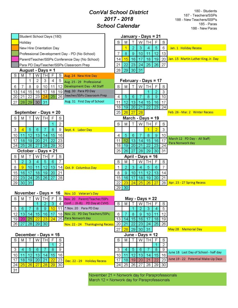 CVSD 17 18 School Calendar Antrim Elementary School