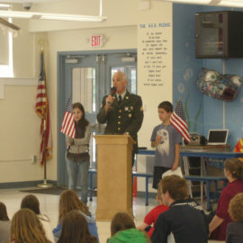 Featured image of article: Sergeant Bob Edwards, guest speaker at AES Memorial Day Assembly