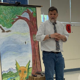 Featured image of article: Simon Brooks, storyteller, visits AES